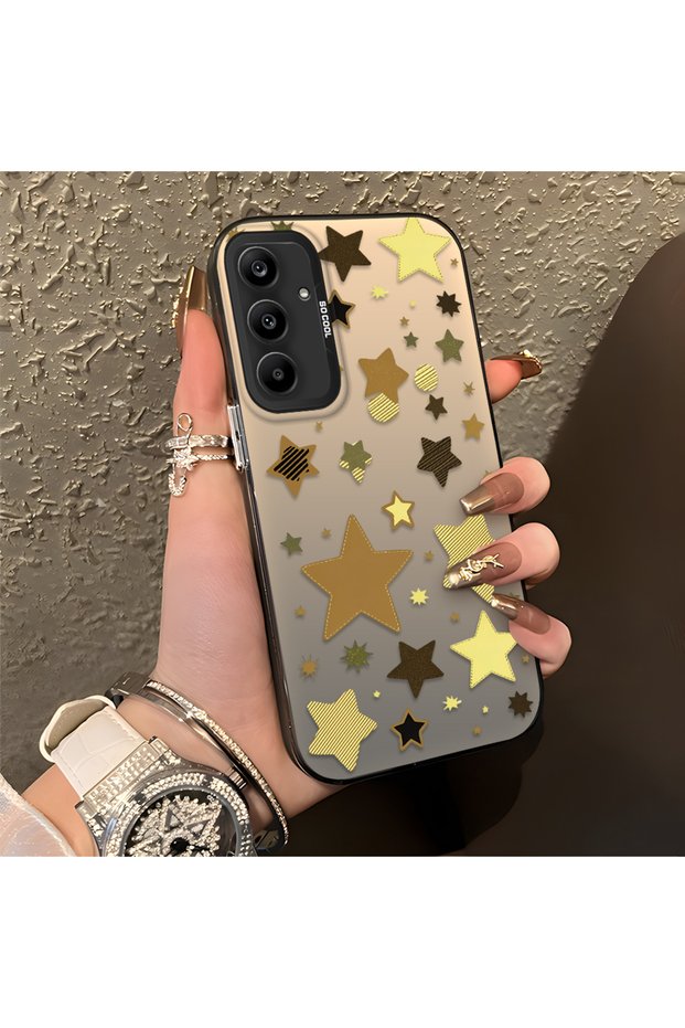 Samsung Galaxy A25 Compatible Retro Coffee Tone Star Sticker Printed Case, Aesthetic Design