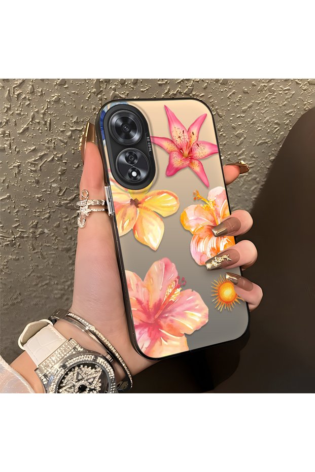 Oppo A60 Compatible Watercolor Tropical Flower and Sun Pattern Phone Case, Shock Protection