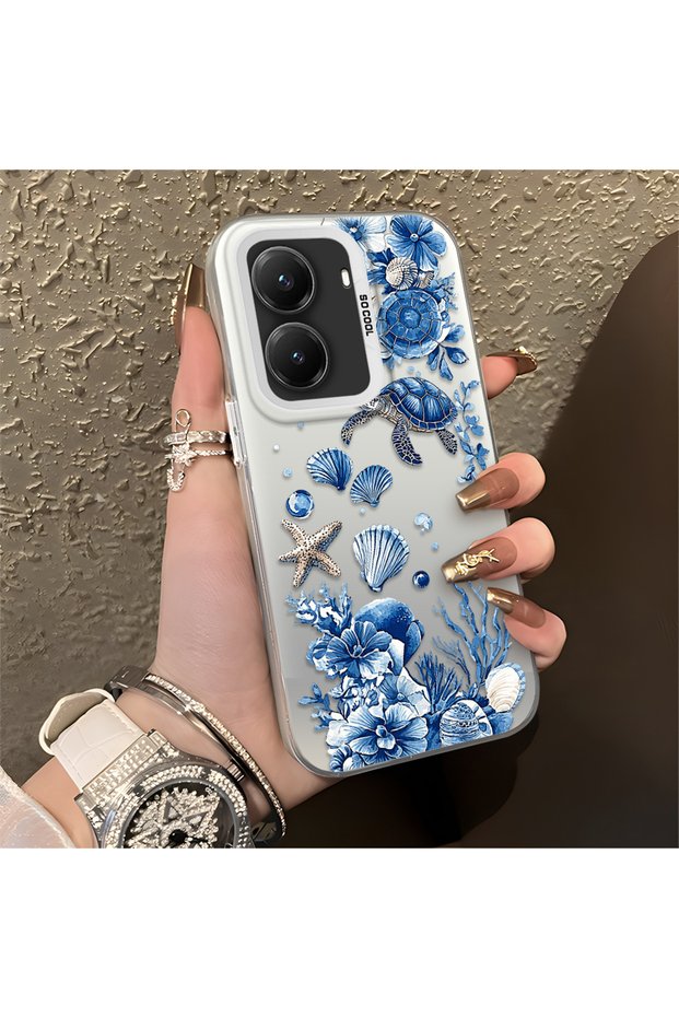 Poco X7 Pro Compatible Blue Turtle, Shell and Coral Pattern Cover, Shock-Absorbing Structure