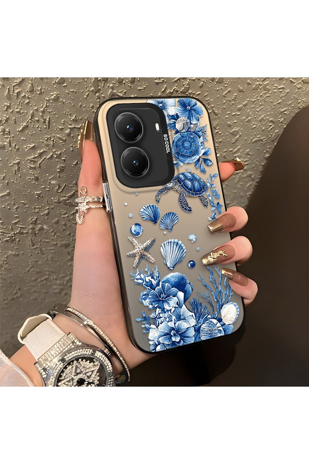 Poco X7 Pro Compatible Blue Turtle, Shell and Coral Pattern Cover, Shock-Absorbing Structure