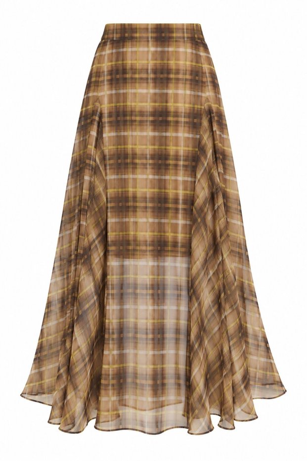 Brown Half-Lined Plaid Skirt - 5220