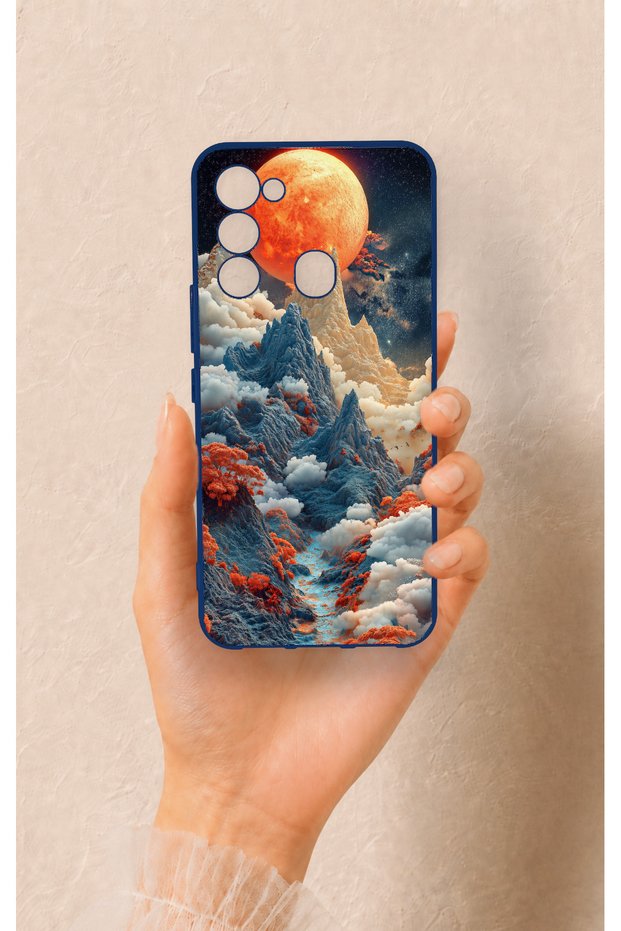 Tecno Spark 8C Compatible Red Moon Patterned Silicone Case