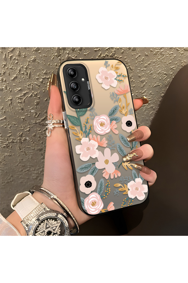 Samsung Galaxy A14 4G/5G Compatible Pink Spring Flower and Green Leaf Pattern Phone Case, Shock Protection