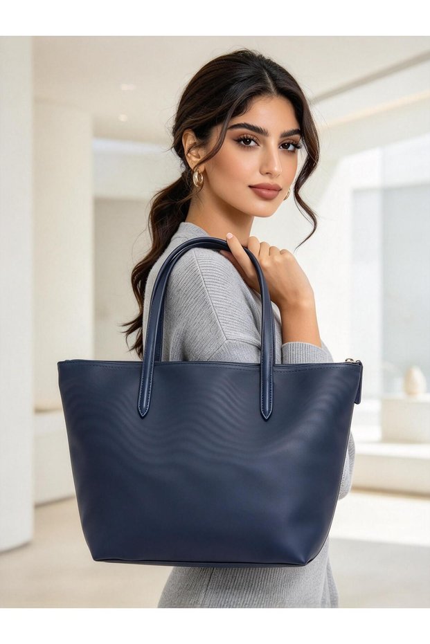 Navy Blue Large Capacity Tote, La-cos-test Embroidered Crocodile, Women Daily Handbag