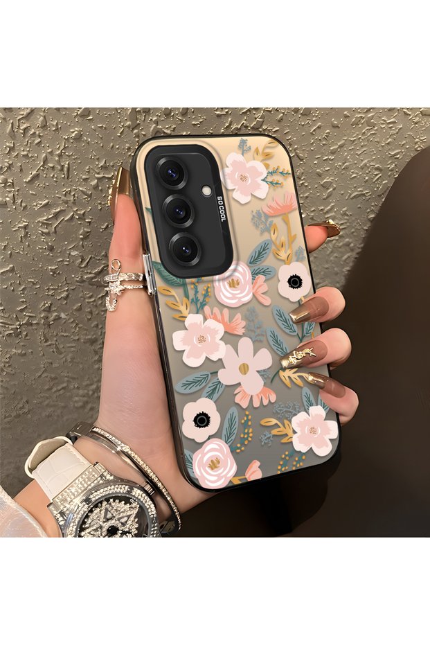 Samsung Galaxy S25 Compatible Pink Spring Flower and Green Leaf Pattern Phone Case, Shockproof
