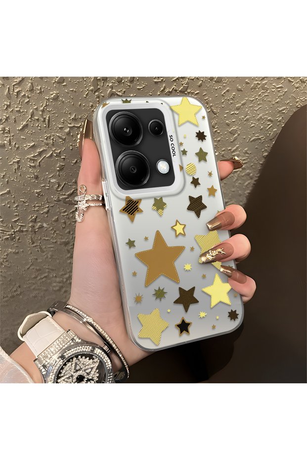 Poco M6 Pro 4g Compatible Retro Coffee Tone Star Sticker Printed Case, Aesthetic Design