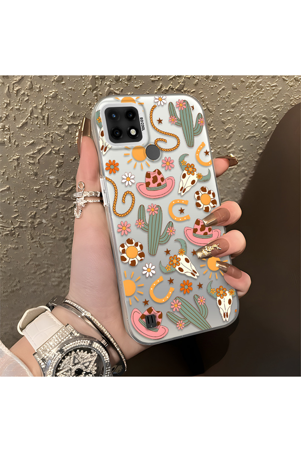 Realme C21 Compatible Western Cowboy Cactus and Sun Pattern Phone Case, Shock Protection