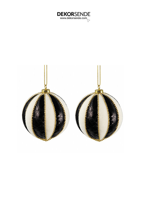 Christmas Tree Ball Gold Divided into 2 Parts Black and White 10 cm