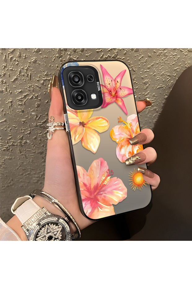 Oppo F31 Compatible Watercolor Tropical Flower and Sun Pattern Phone Case, Shock Protection