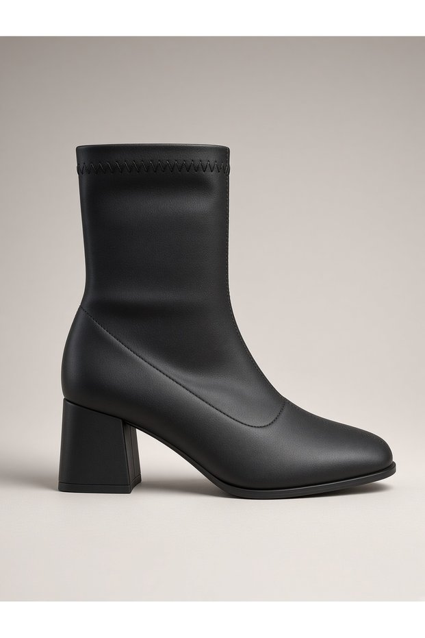 Women's Square Toe Stretch Boots, 6.5 cm Thick Heel, Zippered Ankle Boots