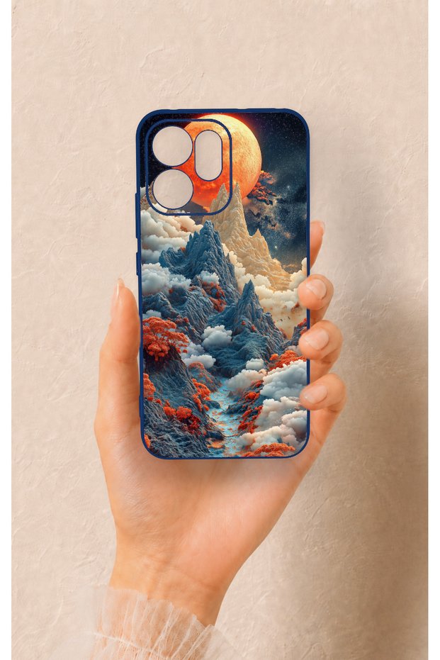 Oppo Reno 14F Compatible Red Moon Patterned Silicone Case