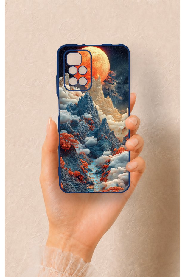 Redmi 10 2022 Compatible Red Moon Pattern Silicone Case