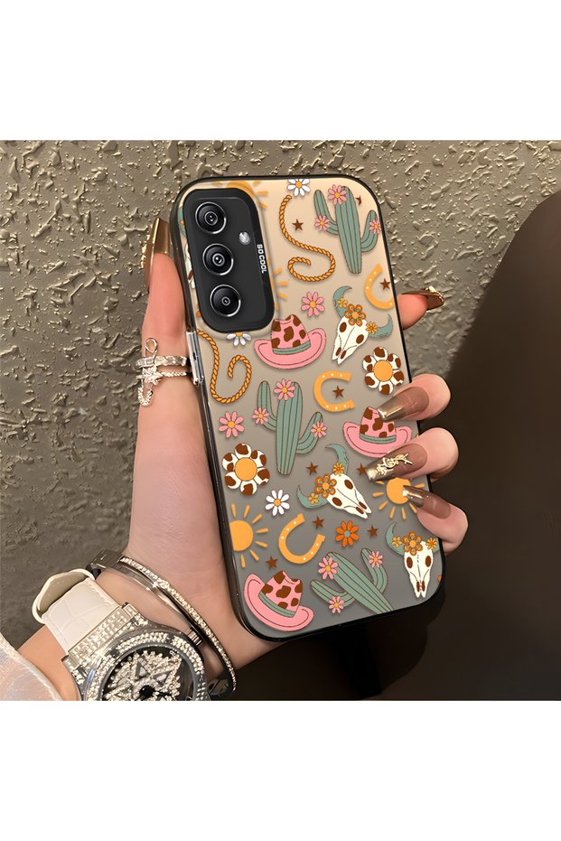 Samsung Galaxy A24 Compatible Western Cowboy Cactus and Sun Pattern Phone Case, Impact Resistant