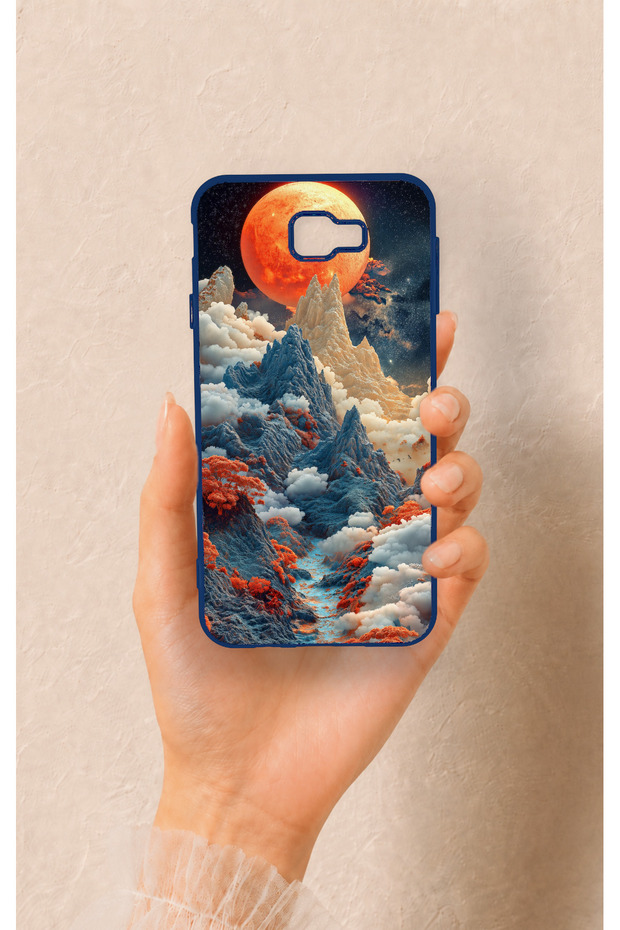 Samsung J7 Prime Compatible Red Moon Patterned Silicone Case