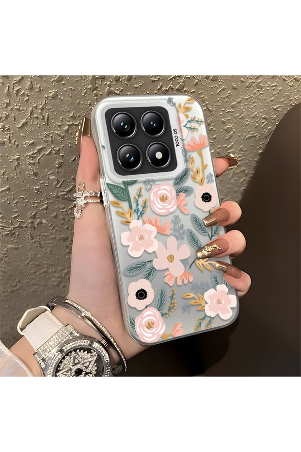 Mi 14t Pro Compatible Pink Spring Flower and Green Leaf Pattern Phone Case, Shockproof