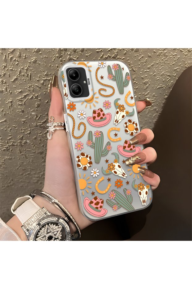 Samsung Galaxy A05 Compatible Western Cowboy Cactus and Sun Pattern Phone Case, Impact Resistant