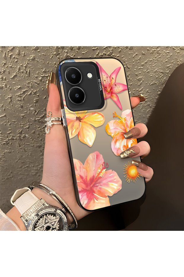 Vivo Y36 4G/5G Compatible Watercolor Tropical Flower and Sun Pattern Phone Case, Shock Protection