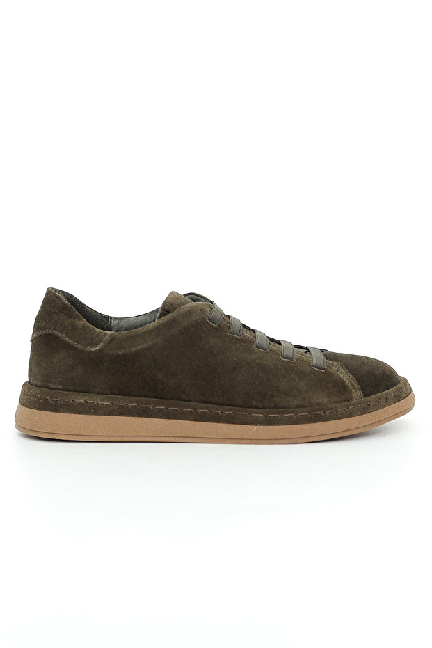 Genuine Suede Leather Khaki Women's Sneaker - 272302
