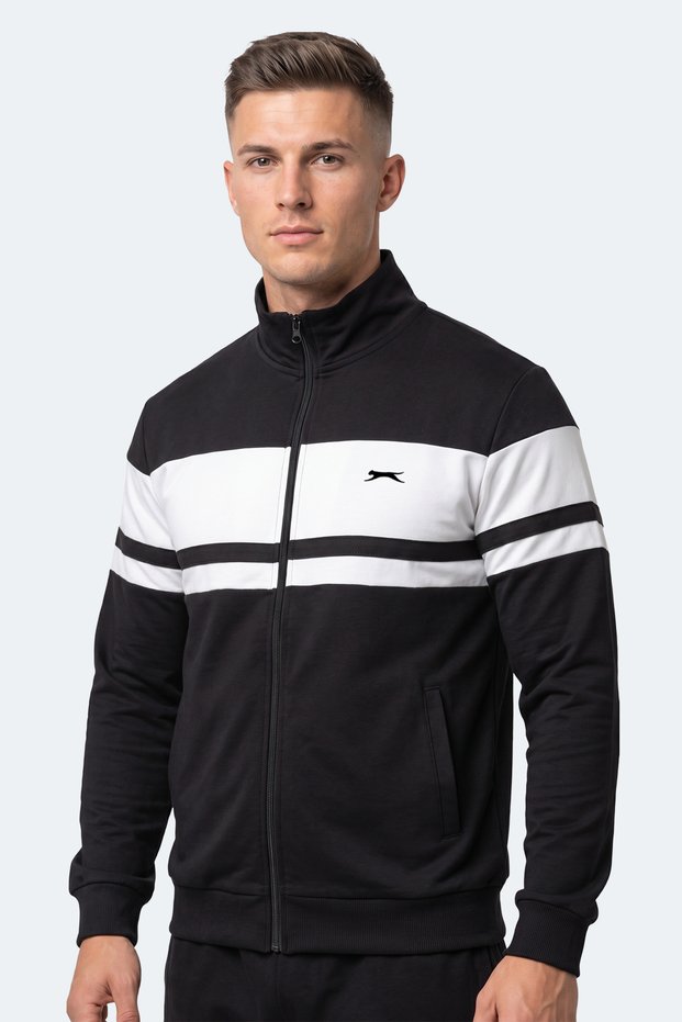 Rider Men's Stand Collar Zippered Black Sweatshirt