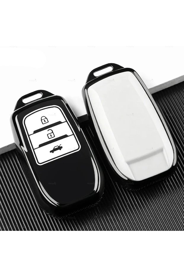 Toyota Compatible Ch-R, Corolla, Cross, Yaris, Cross, Prius, Rav4, Camry, Prado Piano Tpu Key Case Cover (White - 3 Keys)