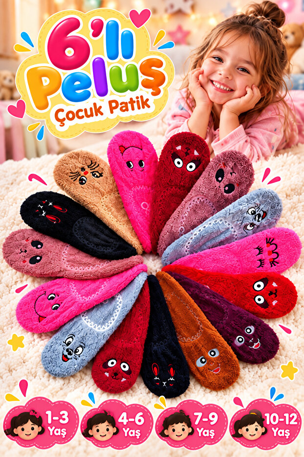Girl's 6-Piece Plush Booties Socks Home Slippers Soft Warm Booties