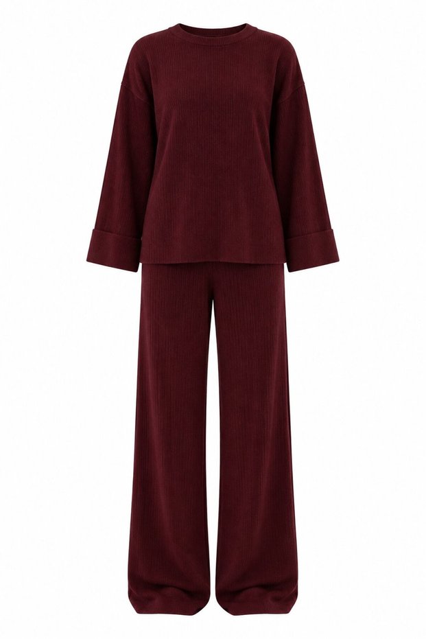 Burgundy Thessaloniki Knitted 2-Piece Knitwear Set - 2Y4587