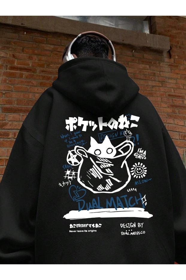 Dual Match Printed Cotton 3 Thread Threaded Oversize Sweatshirt