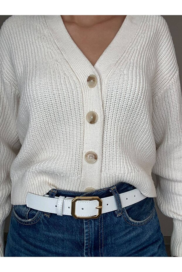 Liaison Quadrilateral Patterned Women's Gold Buckle Leather Belt Jacket Belt Dress Belt Trouser Belt