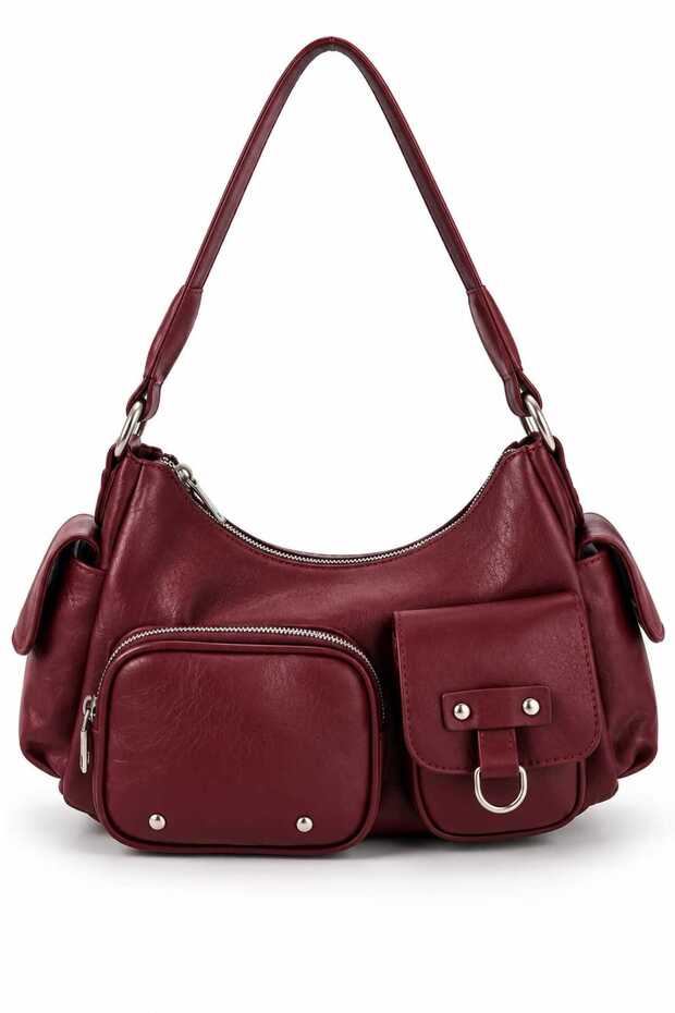 Multi-Pocket Katy Women's Shoulder Bag Claret Red