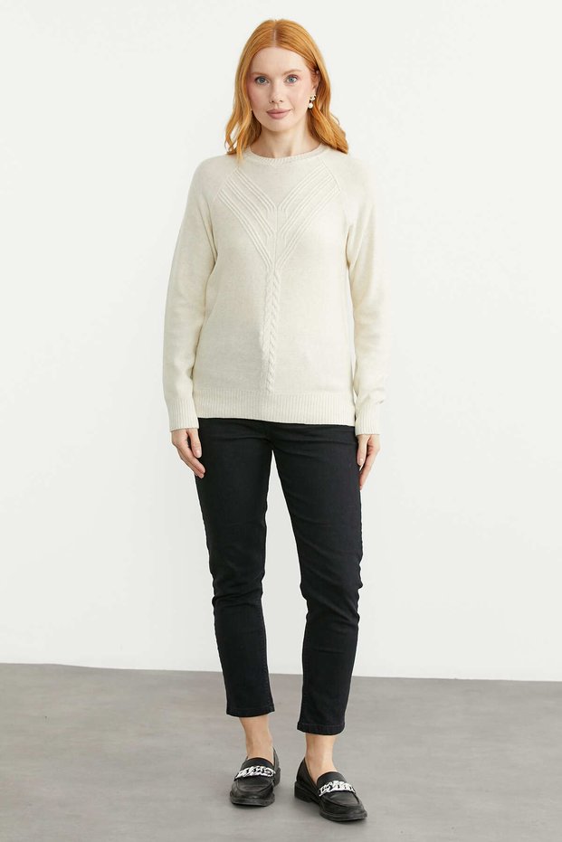 Zero Collar Motif Knit Sweater - Stone