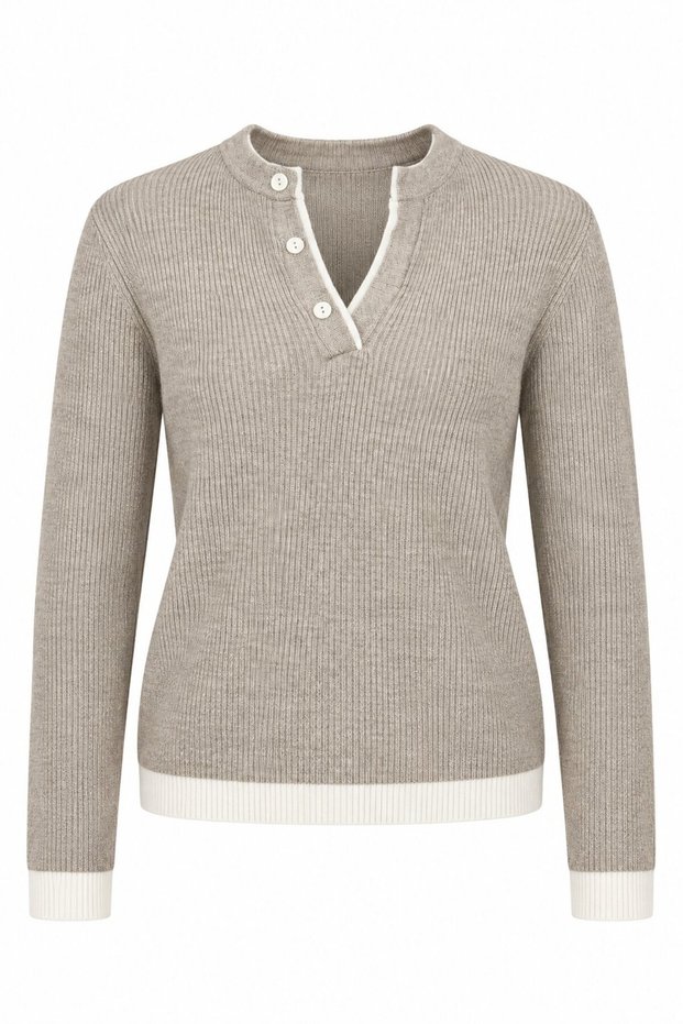 Light Mink - White Patchwork Sweater - 251074