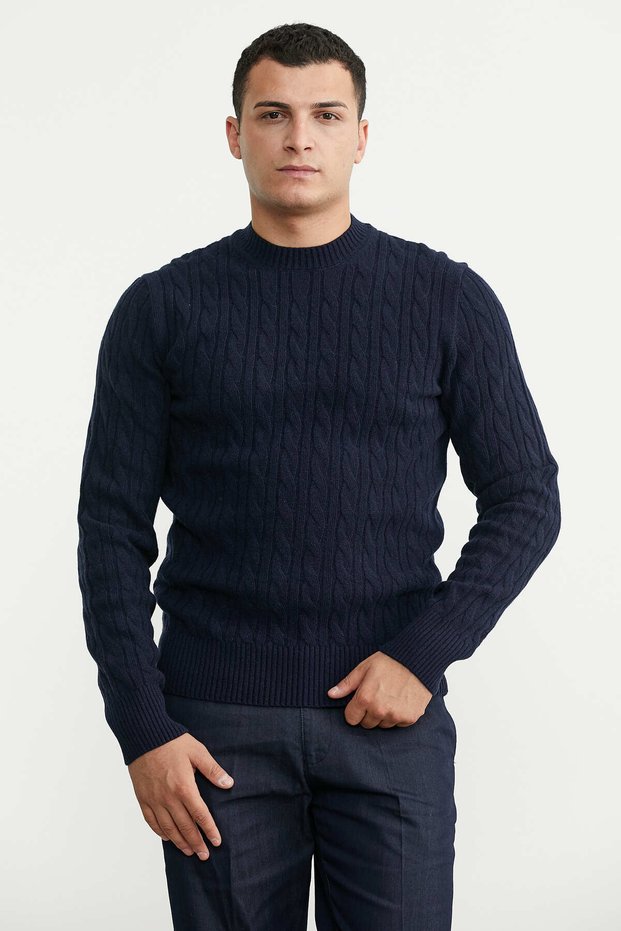 Zero Neck Basic Knitwear Sweater - Navy Blue