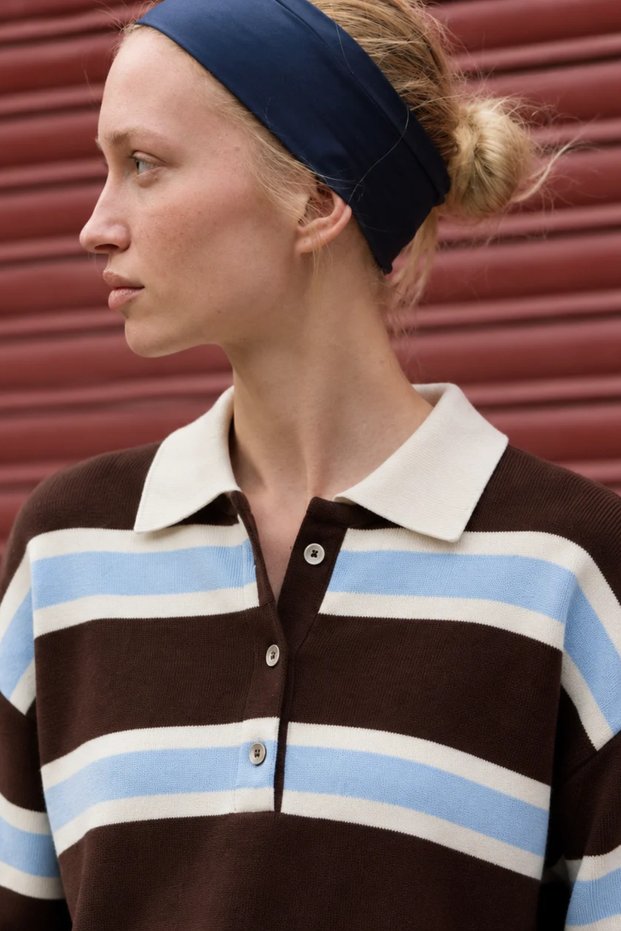 Women's Striped Polo Collar Oversize Knitwear Sweater