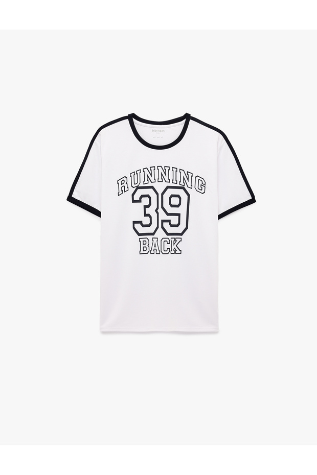 Comfortable Fit Short Sleeve Crew Neck Ribbed Printed Sports T-Shirt