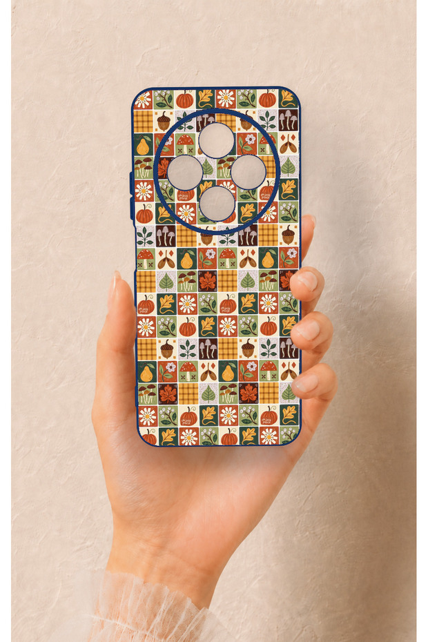 Redmi 14C Compatible Autumn Themed Patchwork Patterned Silicone Case
