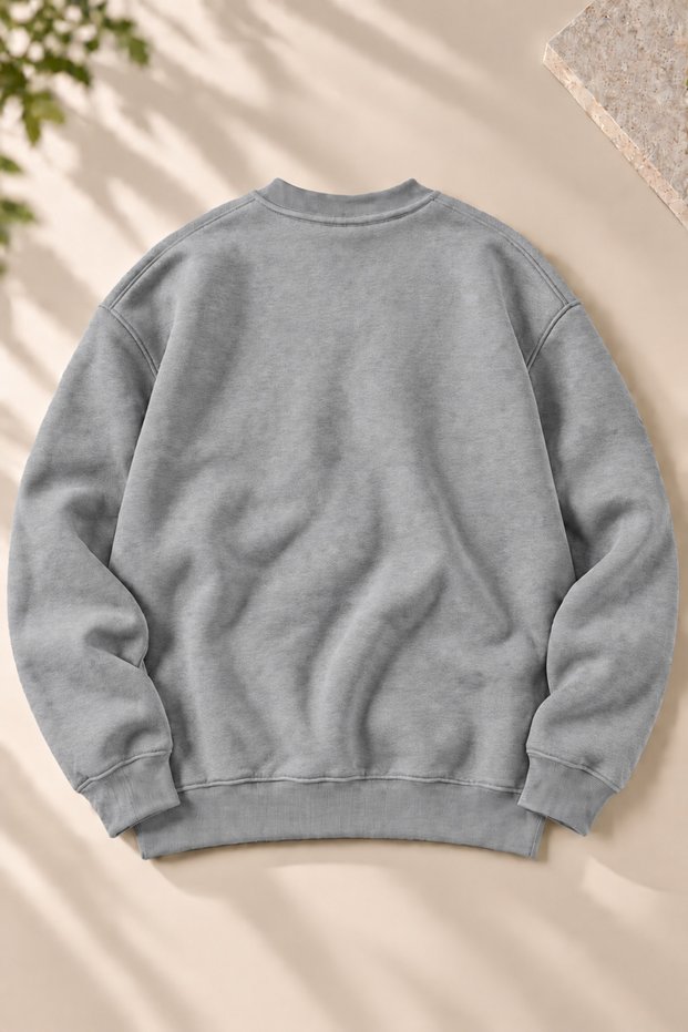 Unisex Soft Textured Plain 3 Yarn O Oversized Crew Neck Sweatshirt – Simple and Modern Look