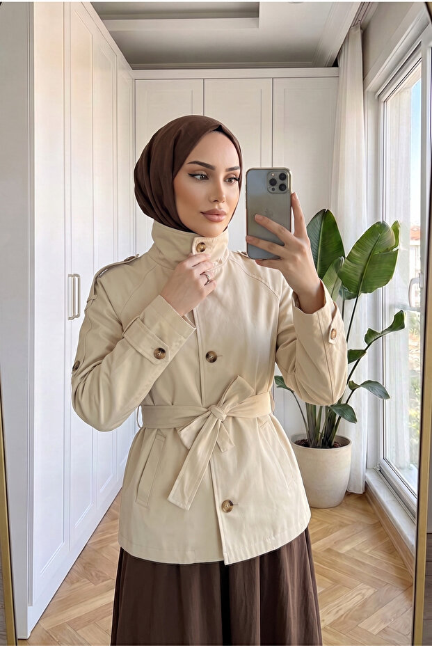 Women's Belted Short Trench Coat 60 cm