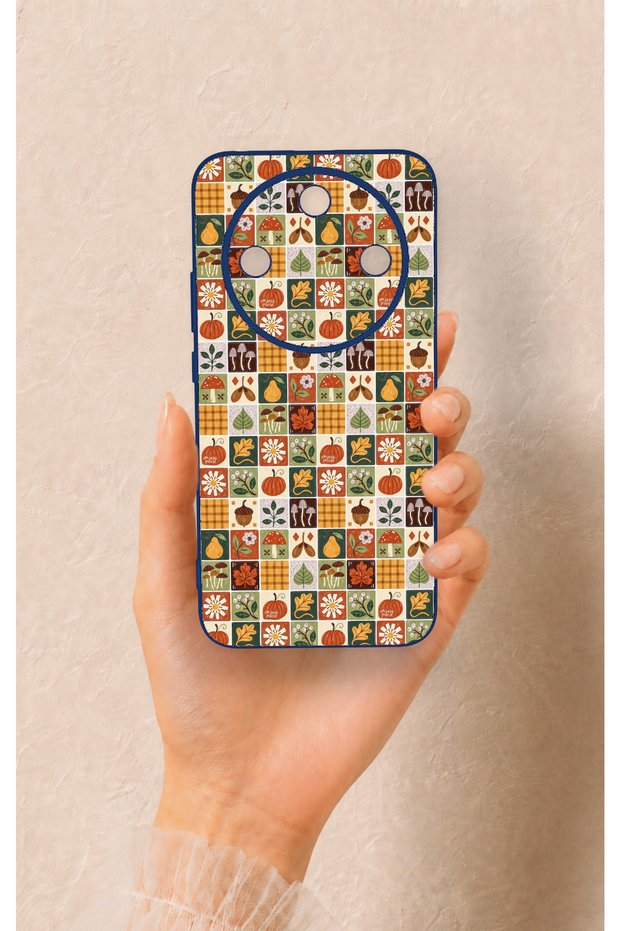 Honor Magic 8 Lite Compatible Autumn Themed Patchwork Patterned Silicone Case