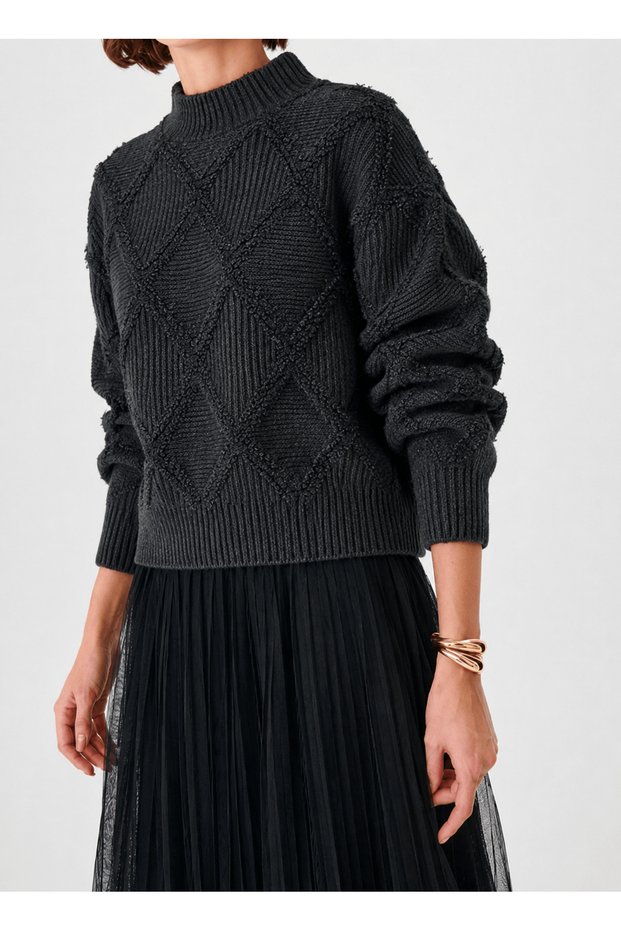 Baklava Pattern Oversize Knitwear - Anthracite