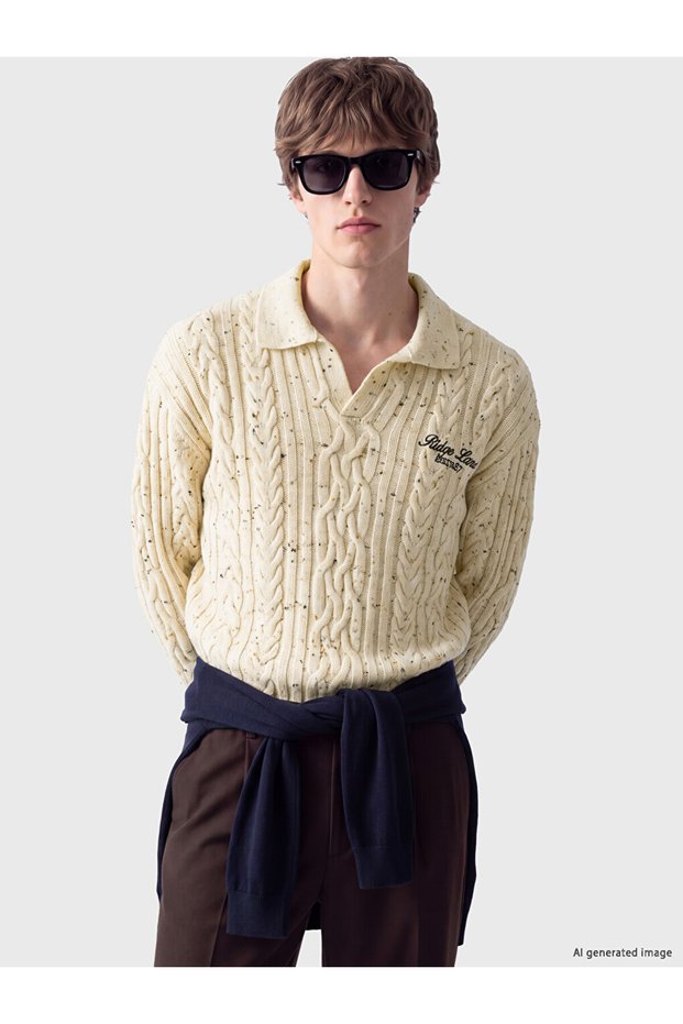 Quality Pieces from Çelebi Store Men's Pullover with Devrik Roba Collar Embroidery