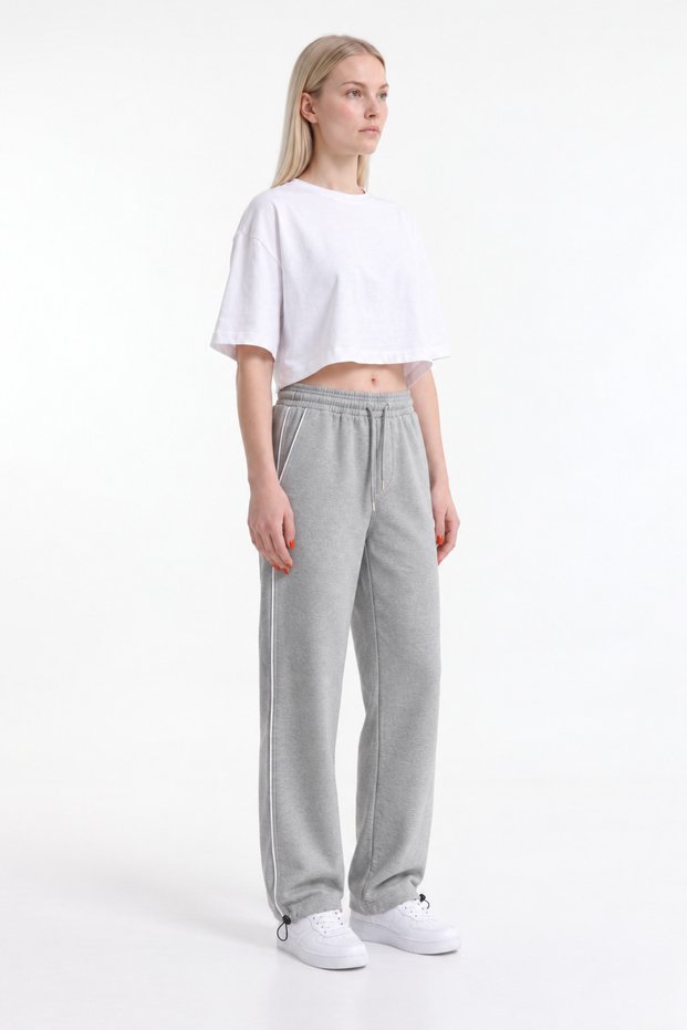 Women's Baggy Sweatpants with 3 Threaded Side Piping and Adjustable Legs