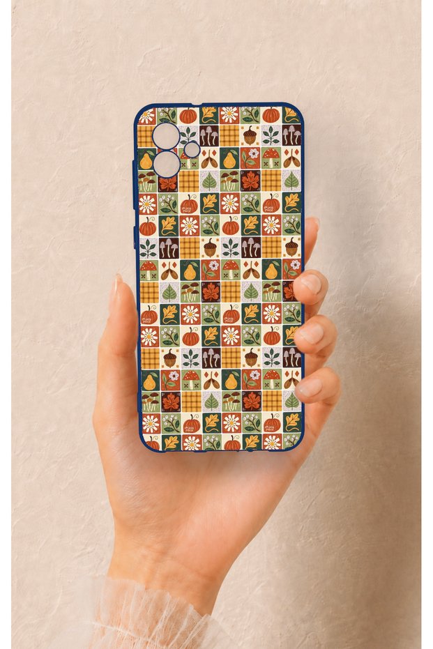 Samsung A04 Compatible Autumn Themed Patchwork Patterned Silicone Case