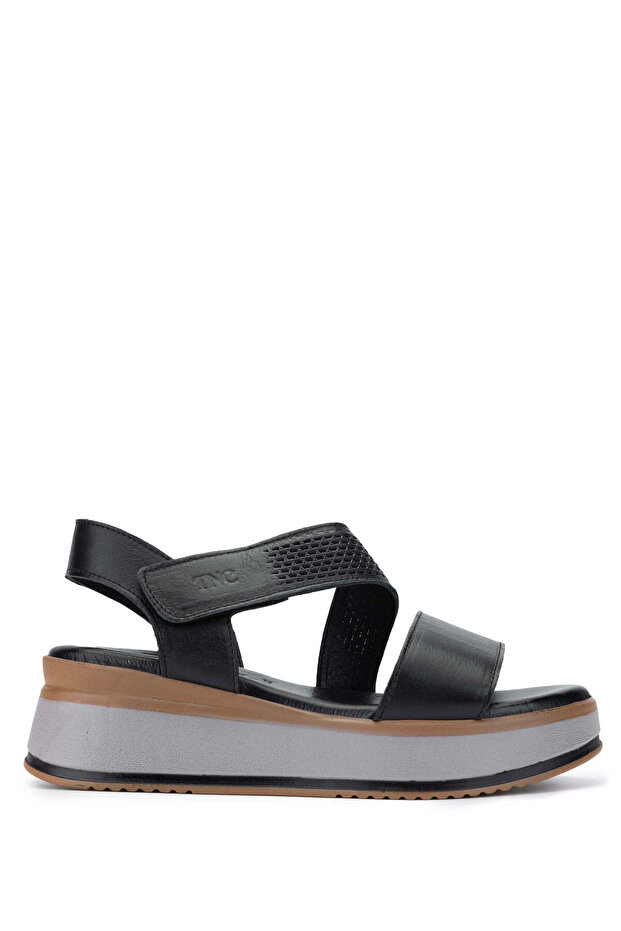 Women's Genuine Leather Black Heeled Sandals