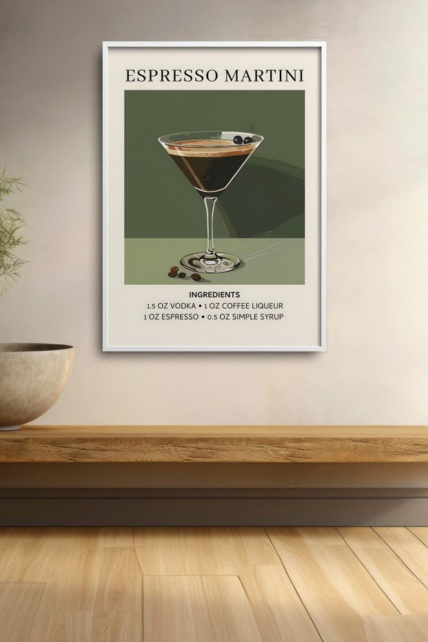 Espresso Martini Cocktail Recipe Khaki Green Framed Artwork Cocktail Poster Bar Kitchen Decor Kok11