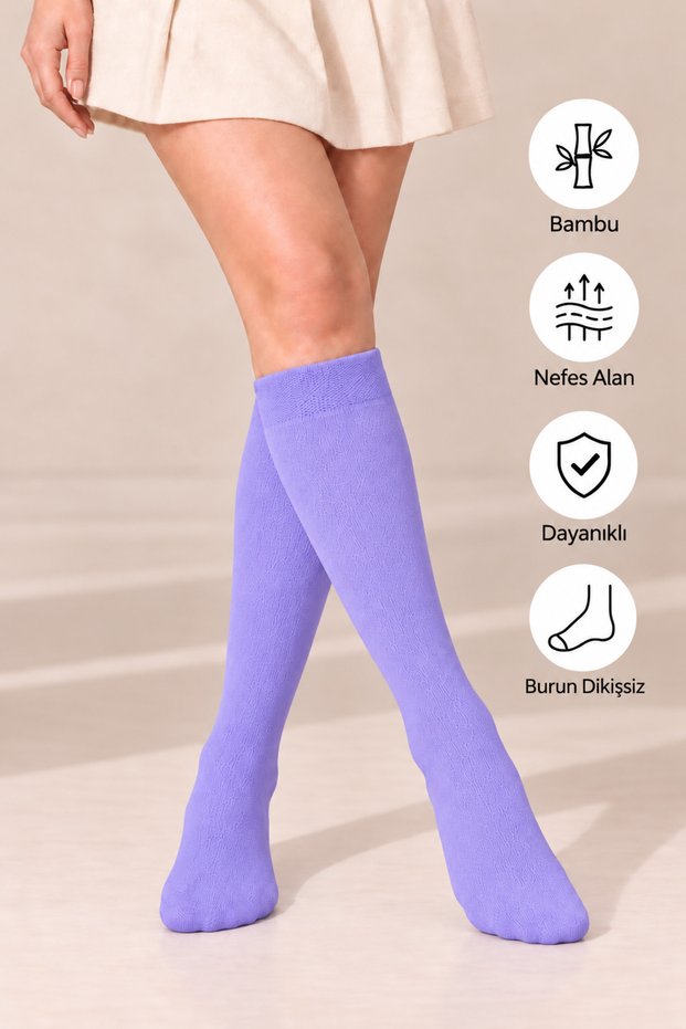 Women's Bamboo Knee Socks Lilac Color Single Pair