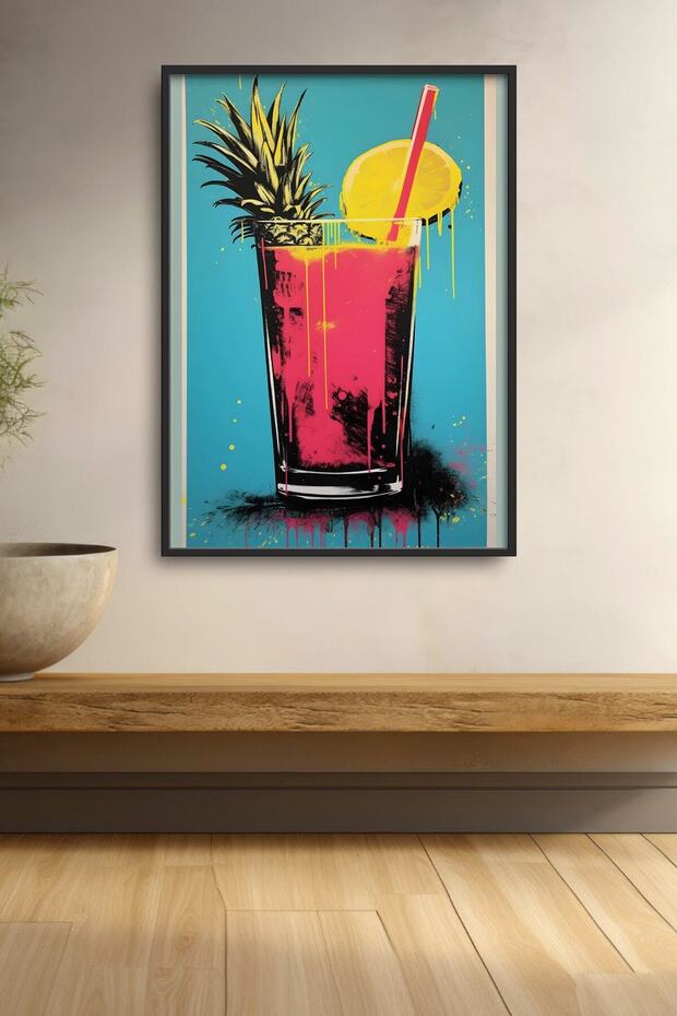 Pineapple Tropical Cocktail Pop Art Framed Painting Cocktail Poster Bar Kitchen Decor Kok29