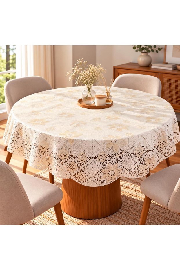 Liquid-Proof Oilcloth Lace Round Tablecloth | Stain-Resistant, Easy-To-Clean Pvc Tablecloth