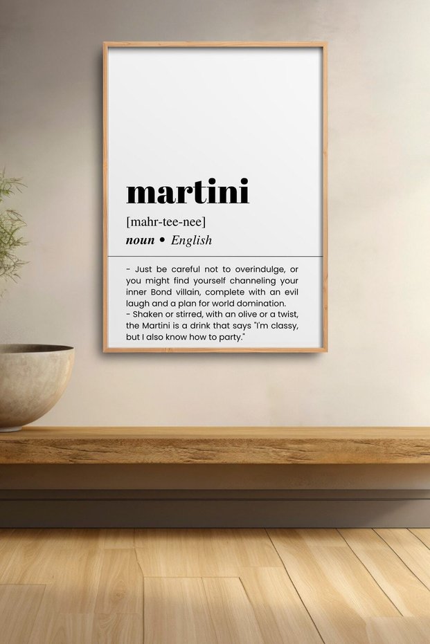 Martini Cocktail Dictionary Definition Framed Chart Cocktail Poster Bar Kitchen Decor Kok17