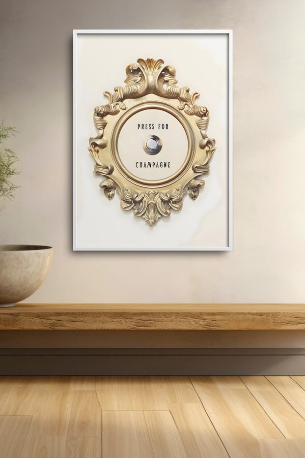 Press for Champagne Gold Baroque Chime Framed Painting Cocktail Poster Bar Kitchen Decor Kok04
