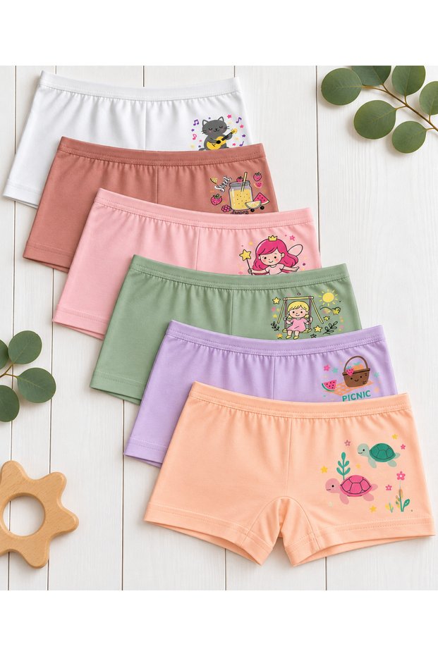 95% Cotton % Cotton Stretch Fabric Combed Cotton Girls' Boxer Set of 6 / Panties / Underwear